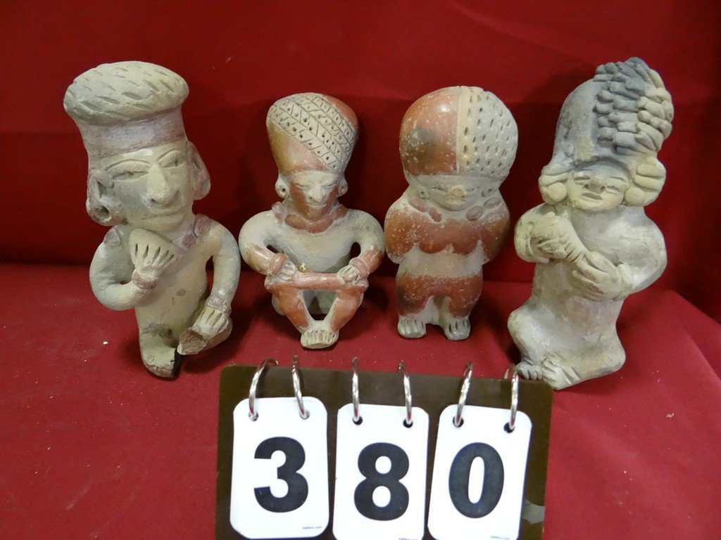 LOT OF 4 - POTTERY INCA STATUES - 7'' TO 7.5'' TALL: LOT OF 4 - POTTERY INCA STATUES - 7'' TO 7.5'' TALL EACH (ONE WITH BROKEN FOOT)