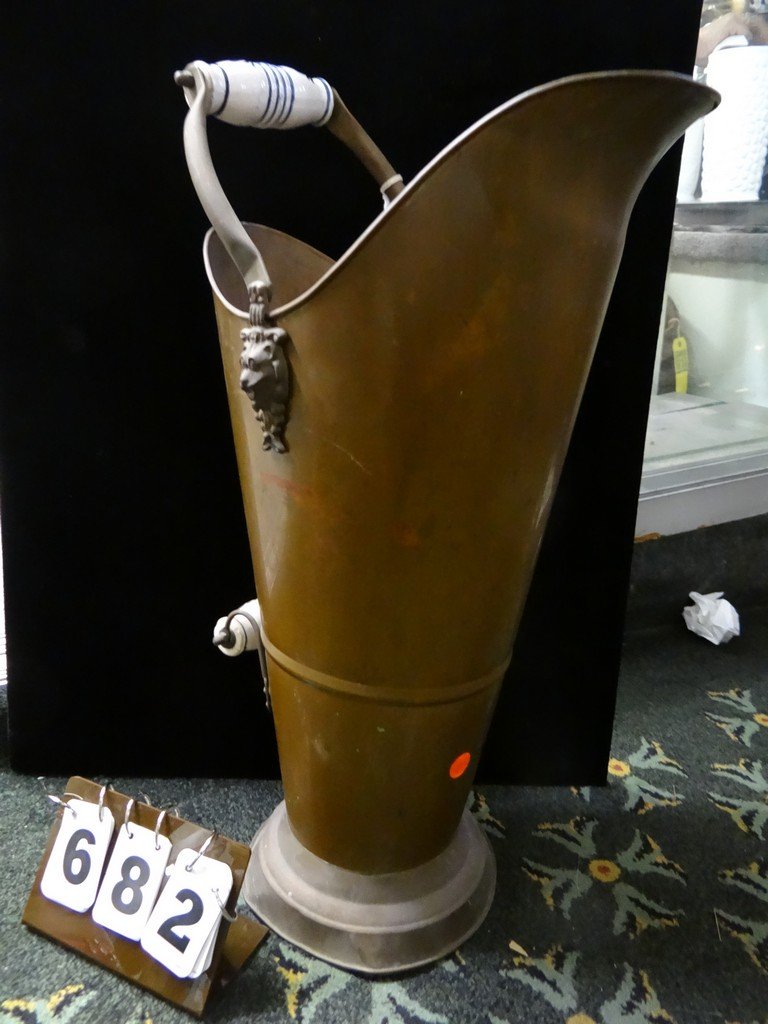 COPPER BUCKET - WITH PORCELAIN HANDLES - 22'' TALL (9'': COPPER BUCKET - WITH PORCELAIN HANDLES - 22'' TALL (9'' WIDE)