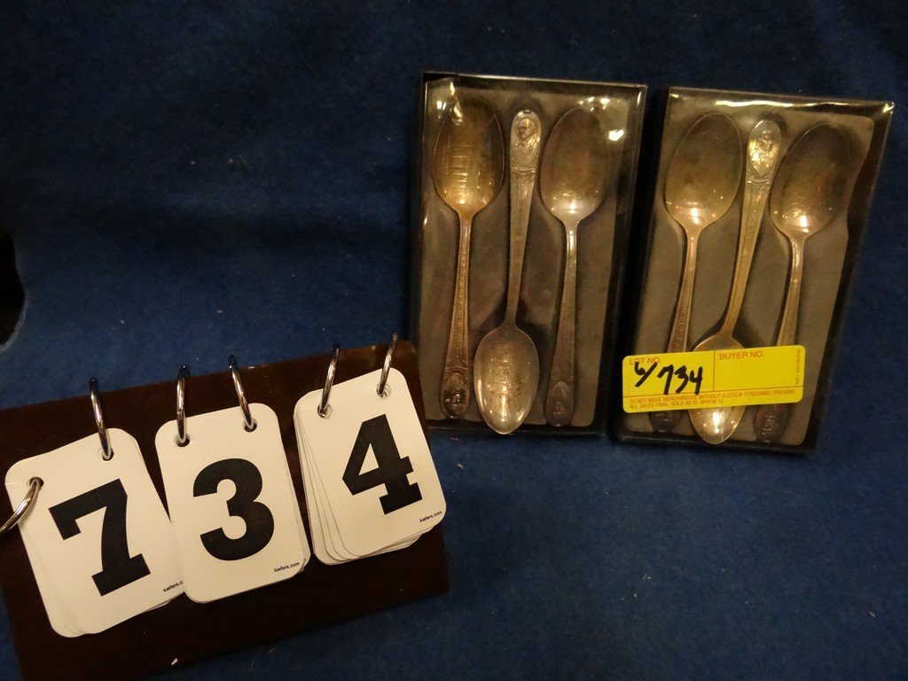 LOT OF 6 - SPOONS - WILLIAM ROGERS AND COMPANY -: LOT OF 6 - SPOONS - WILLIAM ROGERS AND COMPANY - ENGRAVED SPOONS - (MARTIN VAN BUREN, WILLIAM H HARRISON, JOHN ADAMS, GEORGE WASHINGTON, JAMES POLK, AND KACHARY TAYLOR) ON HANDLE