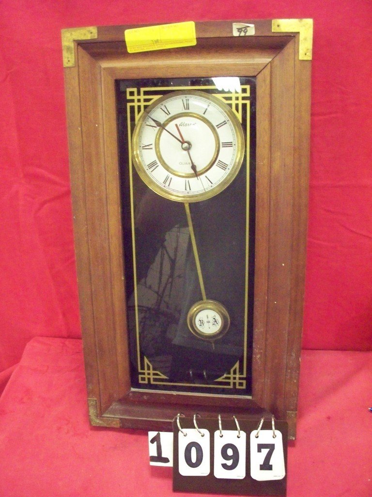 PENDULUM CLOCK - IN WOOD HOUSING - QUARTZ - BY ALARON -: PENDULUM CLOCK - IN WOOD HOUSING - QUARTZ - BY ALARON - 22'' x 12'' x 3''