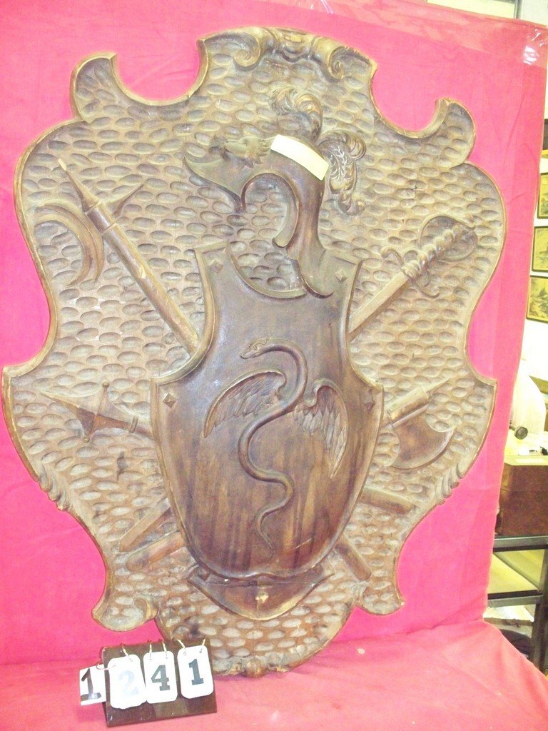 CARVED WOOD WALL DECOR - COAT OF ARMS - SERPENT - 37'': CARVED WOOD WALL DECOR - COAT OF ARMS - SERPENT - 37'' x 29''