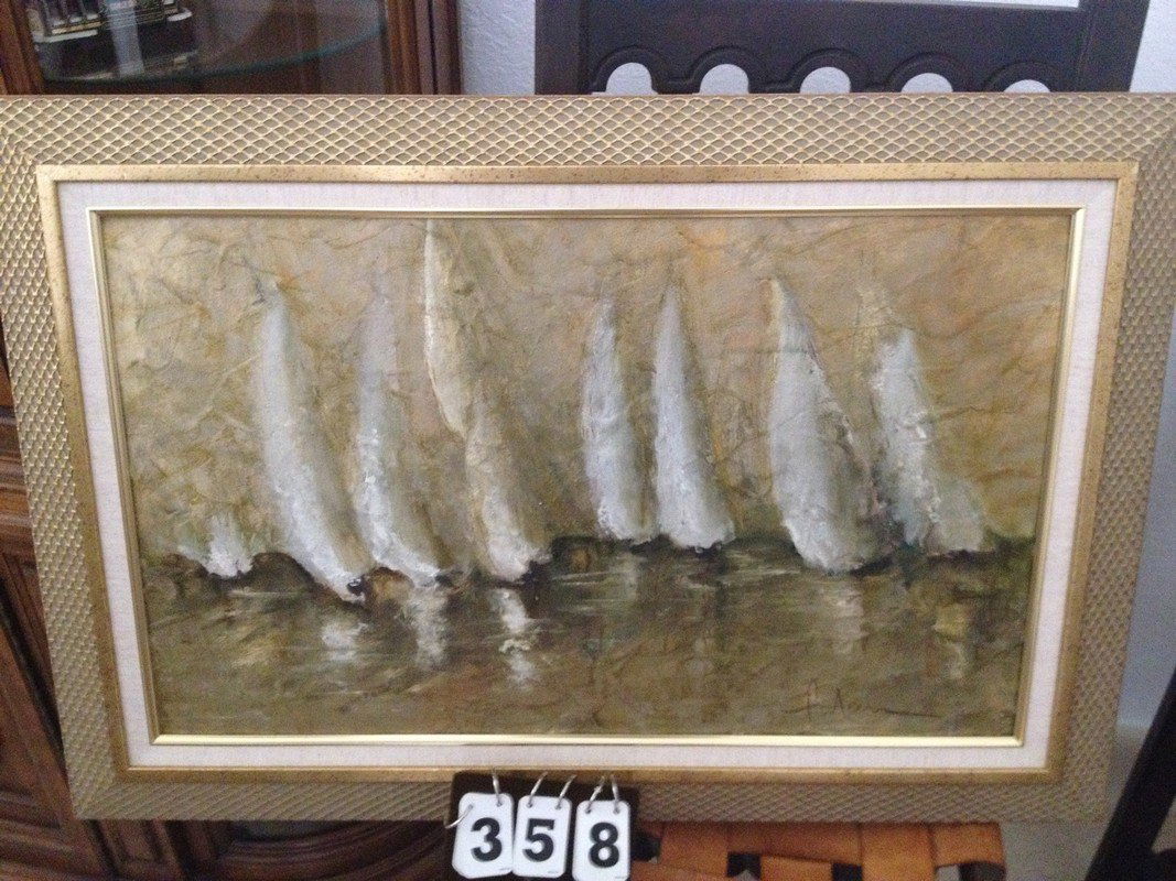 ARTWORK - SAIL BOATS - ORIGINAL OIL ON WOOD - SIGNED: ARTWORK - SAIL BOATS - ORIGINAL OIL ON WOOD - SIGNED FALCON (LOWER RIGHT) - WOOD FRAME - 18''x29'' - SIZE WITH FRAME 24''x35''