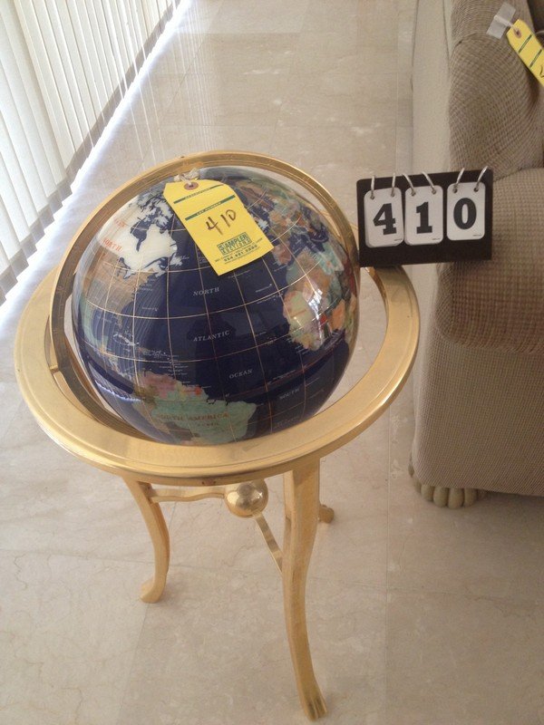 ZEME HANDMADE ARTCRAFT GLOBE WITH BRASS STAND & BEZEL: ZEME HANDMADE ARTCRAFT GLOBE WITH BRASS STAND & BEZEL WITH SEMI-PRECIOUS STONES