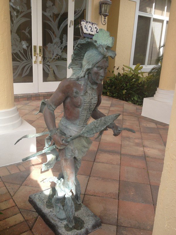 BRONZE STATUE - INDIAN WITH SPEAR - SIGNED HENRY: BRONZE STATUE - INDIAN WITH SPEAR - SIGNED HENRY BERNARD BROWN - SIGNED FREDERICK REMINGTON 1995 - 54''H x 34''W x 18''D - BASE 22''x12''x2 (VERY HEAVY)