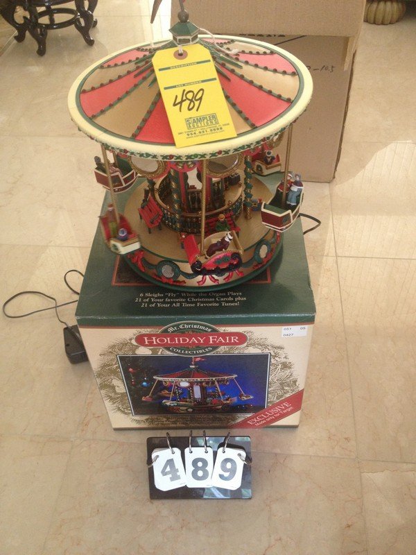 MUSIC BOX PICTURE BOX - HOLIDAY FAIR - MR CHRISTMAS: MUSIC BOX PICTURE BOX - HOLIDAY FAIR - MR CHRISTMAS COLLECTIBLES HOLIDAY FACE ELECTRIC CAROUSEL - PLAYS ORGAN WITH 21 TUNES