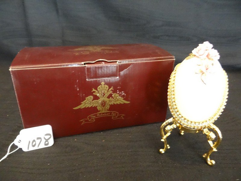 FABERGE EGG - THE FABULOUS EGG - LIGHT PINK PEDESTAL /: FABERGE EGG - THE FABULOUS EGG - LIGHT PINK PEDESTAL / PINK ROSE PORCELAIN FRONT / DIAMOND TRIM - WITH STAND