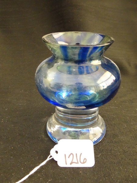 BJORN RAMEL HAND MADE BLUE VASE - 5''x4'': BJORN RAMEL HAND MADE BLUE VASE - 5''x4''