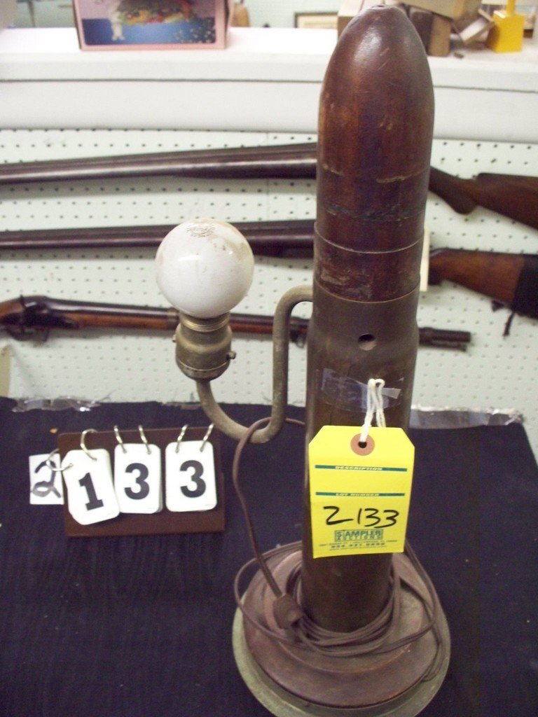 SHELL CASING LAMP - WOOD END - 20'' TALL: SHELL CASING LAMP - WOOD END - 20'' TALL