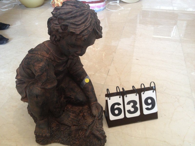 COMPOSITE LAWN STATUE - BOY WITH DRAGONFLY - 20'' TALL: COMPOSITE LAWN STATUE - BOY WITH DRAGONFLY - 20'' TALL