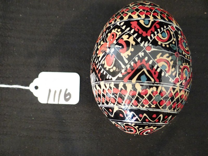 LARGE HAND PAINTED WOODEN EGG - NO STAND: LARGE HAND PAINTED WOODEN EGG - NO STAND