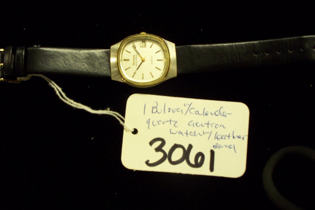 WATCH - BULOVA - MENS - ACCUTRON / DATE / STAINLESS: WATCH - BULOVA - MENS - ACCUTRON / DATE / STAINLESS STEEL / LEATHER BAND