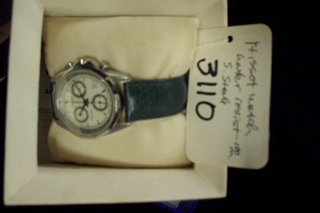 WATCH - TISSOT - STAINLESS STEEL / MULTI-DIAL / GREEN: WATCH - TISSOT - STAINLESS STEEL / MULTI-DIAL / GREEN LEATHER BAND (NEW IN BOX)