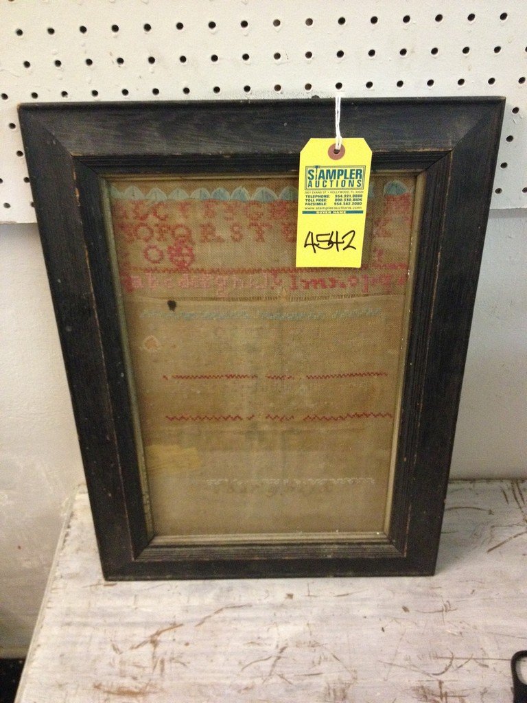 CROSS STITCH - ALPHABET ON FABRIC - WOOD FRAME WITH: CROSS STITCH - ALPHABET ON FABRIC - WOOD FRAME WITH GOLD INSET TRIM - SIZE WITH FRAME 15''x21''