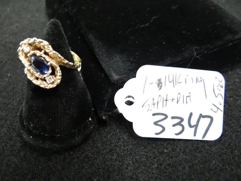 RING - 14K GOLD - SAPPHIRE .50+CT / 2 DIAMONDS .05CTTW: RING - 14K GOLD - SAPPHIRE .50+CT / 2 DIAMONDS .05CTTW - 4.5G