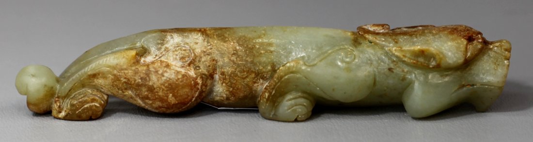 GRAY JADE TIGER: Han Dynasty. L: 5.5"