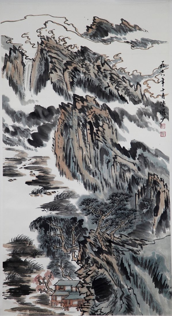 SCROLL OF PAINTING ATTRIBUTED TO LU YAN SHAO: 39 X 21