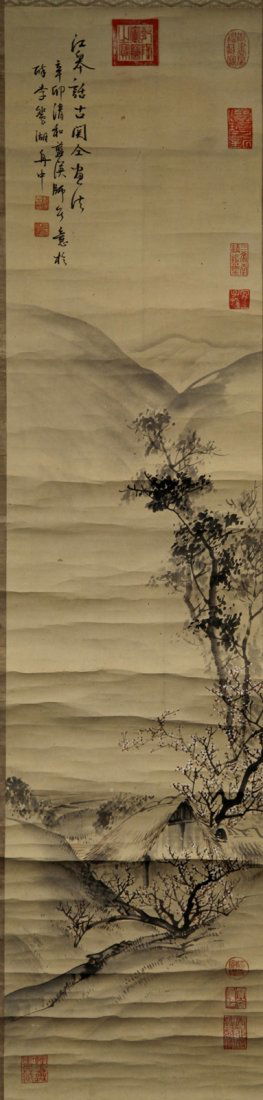 SCROLL OF PAINTING ON PAPER: Attributed to Lan Ying. 50" X 12"