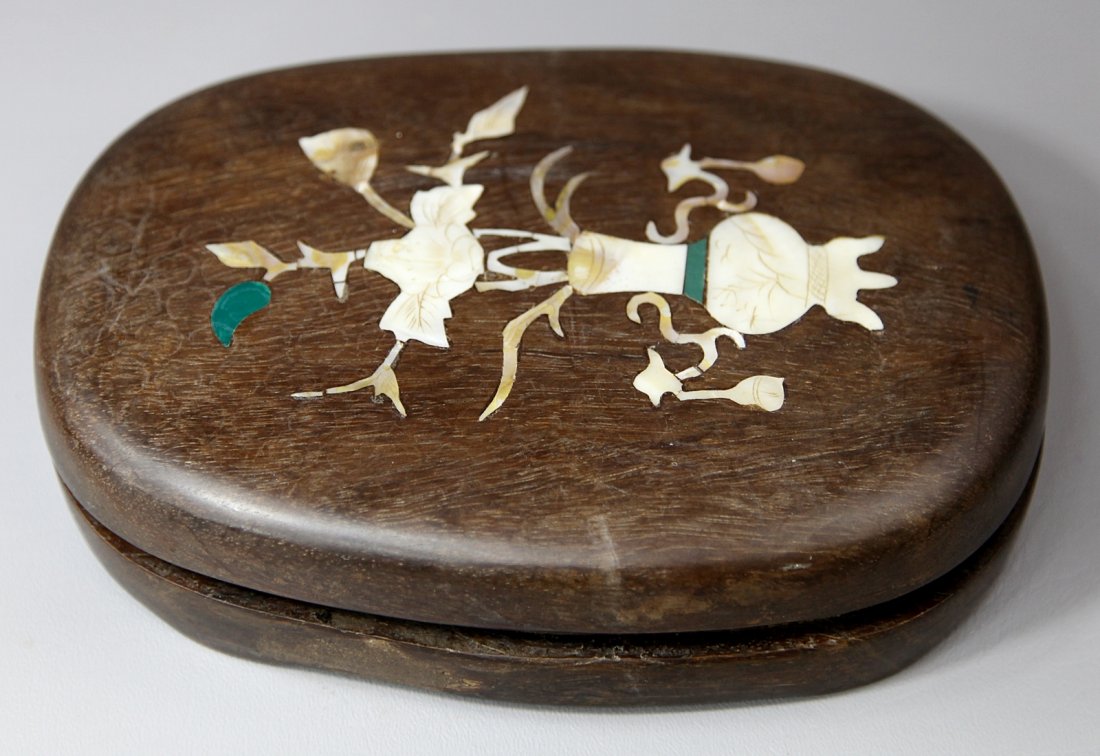 INKSTONE IN WOOD BOX: Early 20th Century; 8.25*6.25"