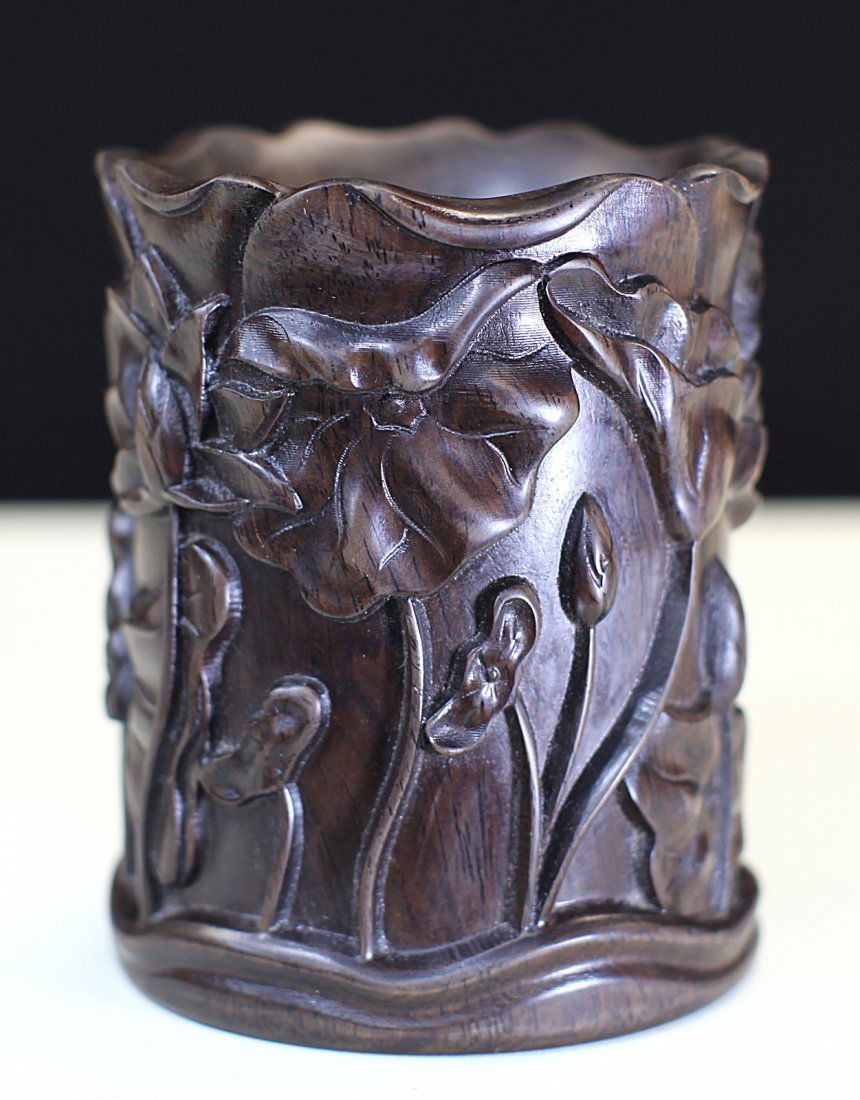 EBONY BRUSH POT: D: 4", H: 5"