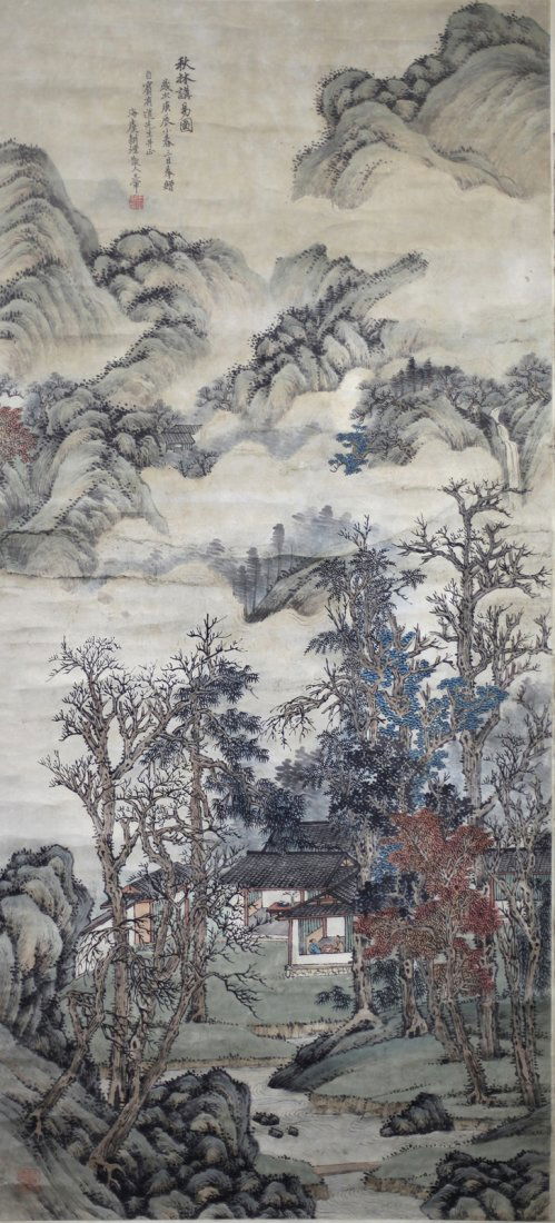 SCROLL PAINTING ON SILK: 52 X 23.5"; Attributed to Wang Hui