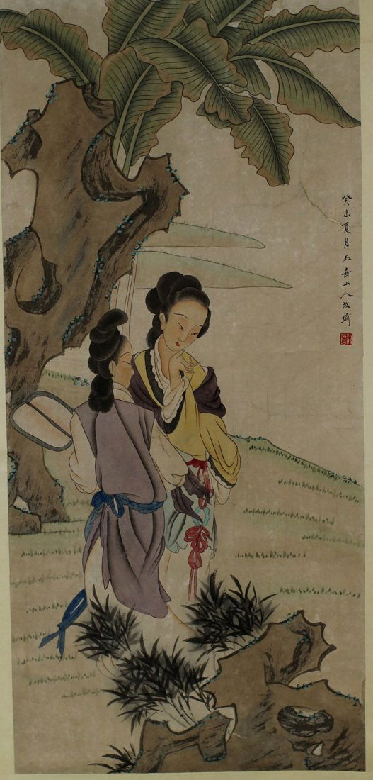 SCROLL OF PAINTING ON PAPER: Attributed to Gai Qi, 36*16.25"