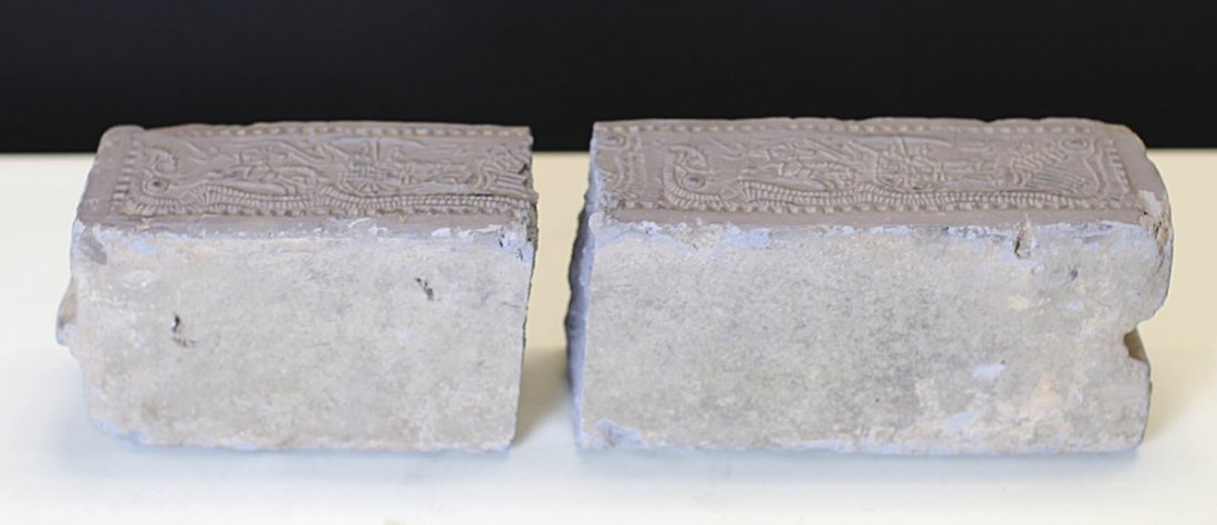 TWO PIECES OF ANCIENT BRICKS: Han Dynasty. 5*3.5*7.5", 5*3.5*10"