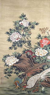 SCROLL PAINTING ON SILK: Attributed to Shen Quan. 49.5*25.5"