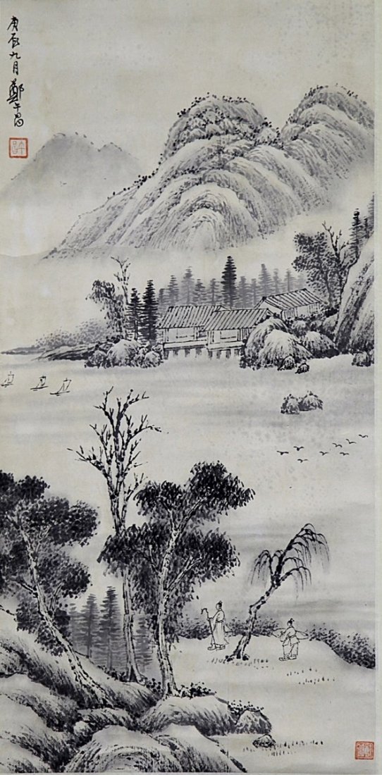 SCROLL PAINTING ON PAPER: Attributed to Zheng Wu Chang. 27*13"