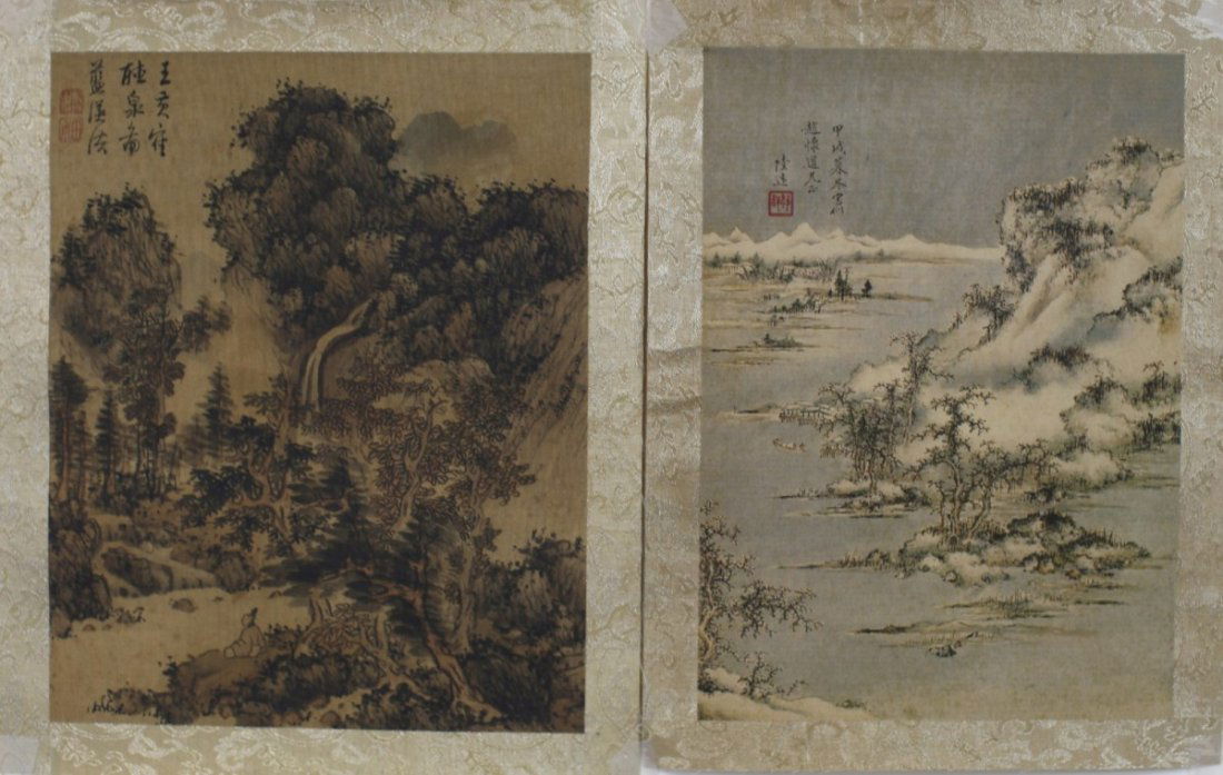 TWO PAINTINGS ON SILK: Attributed to Lan Ying. 11 X 9", 11 X 8"