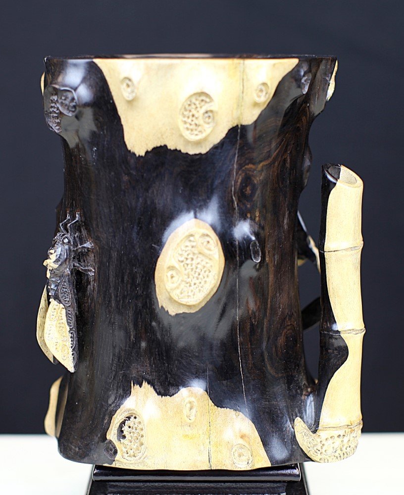 EBONY BRUSH POT: H: 8"