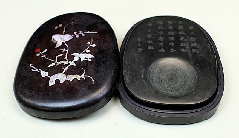 OLD INKSTONE WITH BOX: 19th Century. 7.25*9.5"
