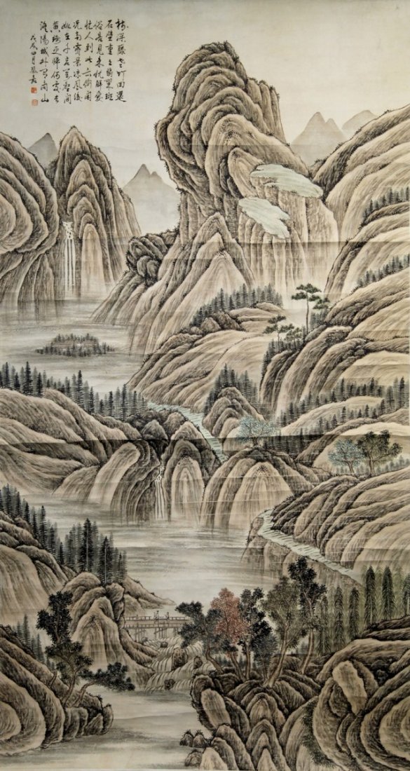 SCROLL PAINTING ON PAPER, ATTRIBUTED TO CAI JIA: Attributed to Cai Jia. 67*36"