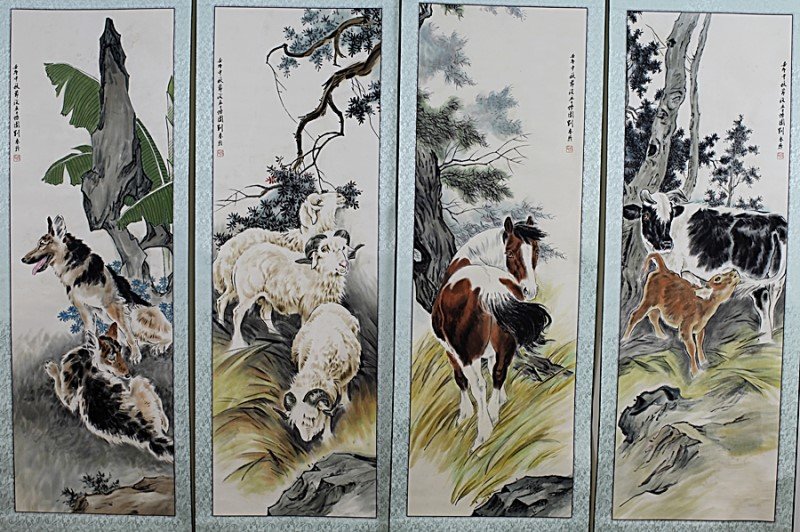 FOUR SCROLL PAINTINGS ON PAPER: Attributed to Liu Kui Ling. Length: 53 inch, Width: 17.5 inch