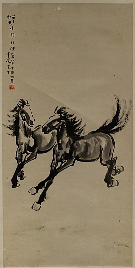 SCROLL PAINTING ON PAPER, ATTRIBUTED TO XU BEI HONG: Attributed to Xu Bei Hong. 36*17.75 inch