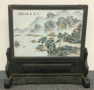 FRAMED PORCELAIN PLATE PAINTING: 19th Century. 32*9*31 inch