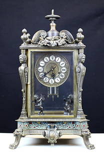 CLOISONNE ENAMAL TABLE CLOCK: 18th Century. Height: 24 inch