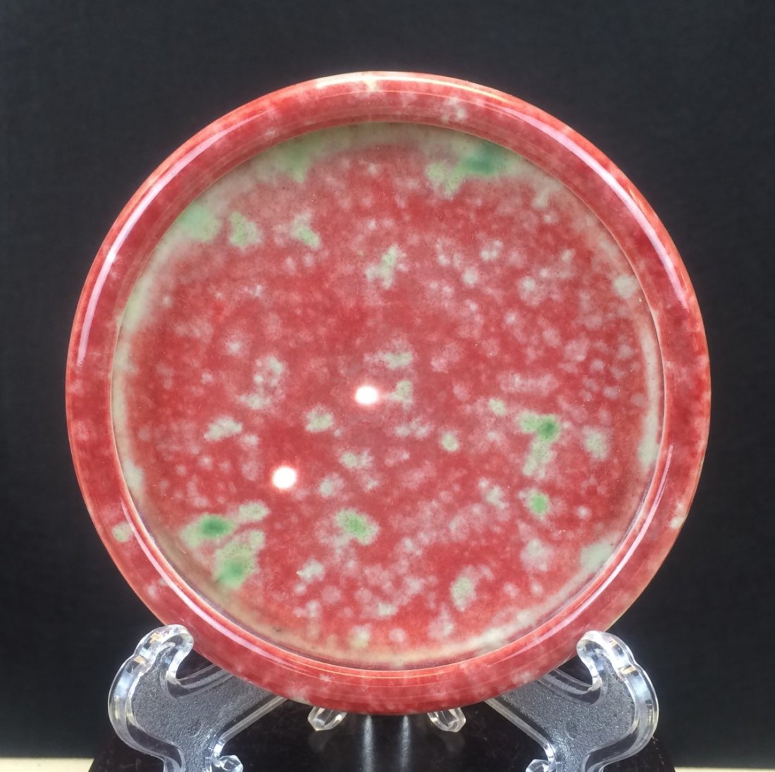 PEACH BLOOM GLAZED PORCELAIN BRUSH WASHER: 19th Century. Diameter: 4 inch, Height: 0.75 inch