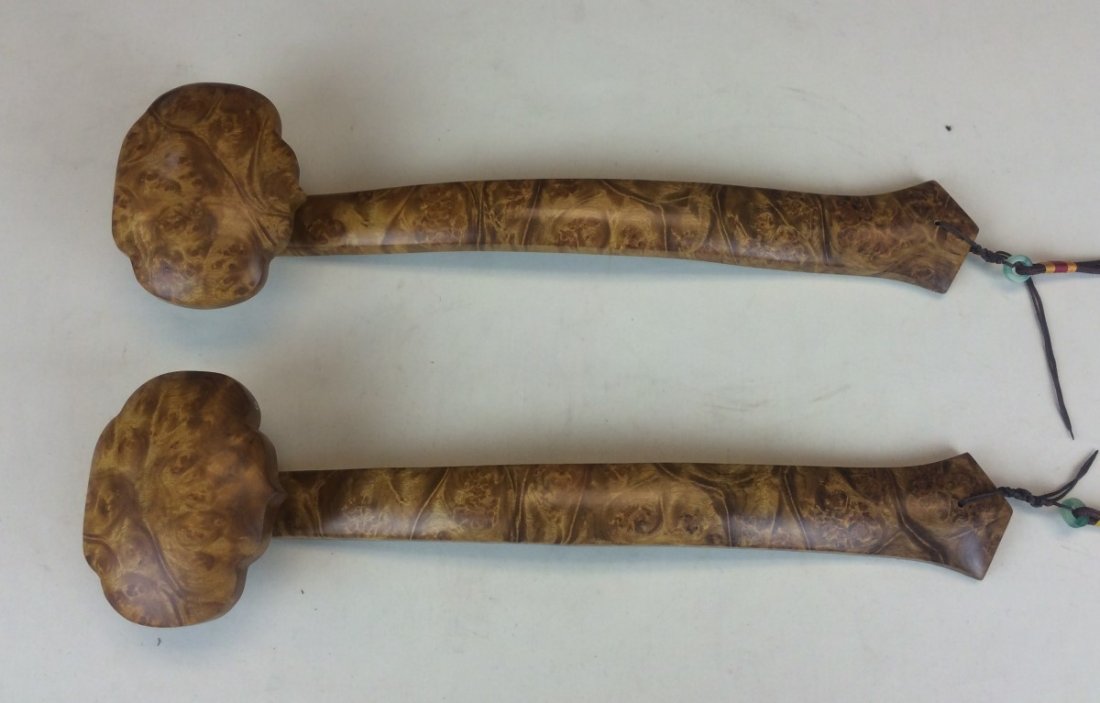 TWO GOLDEN CAMPHORWOOD RUYI SCEPTERS: Length: 13.5 inch