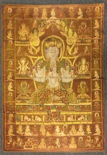 TIBETAN TEXTILE THANGKA: 19th Century. 56*39 inch