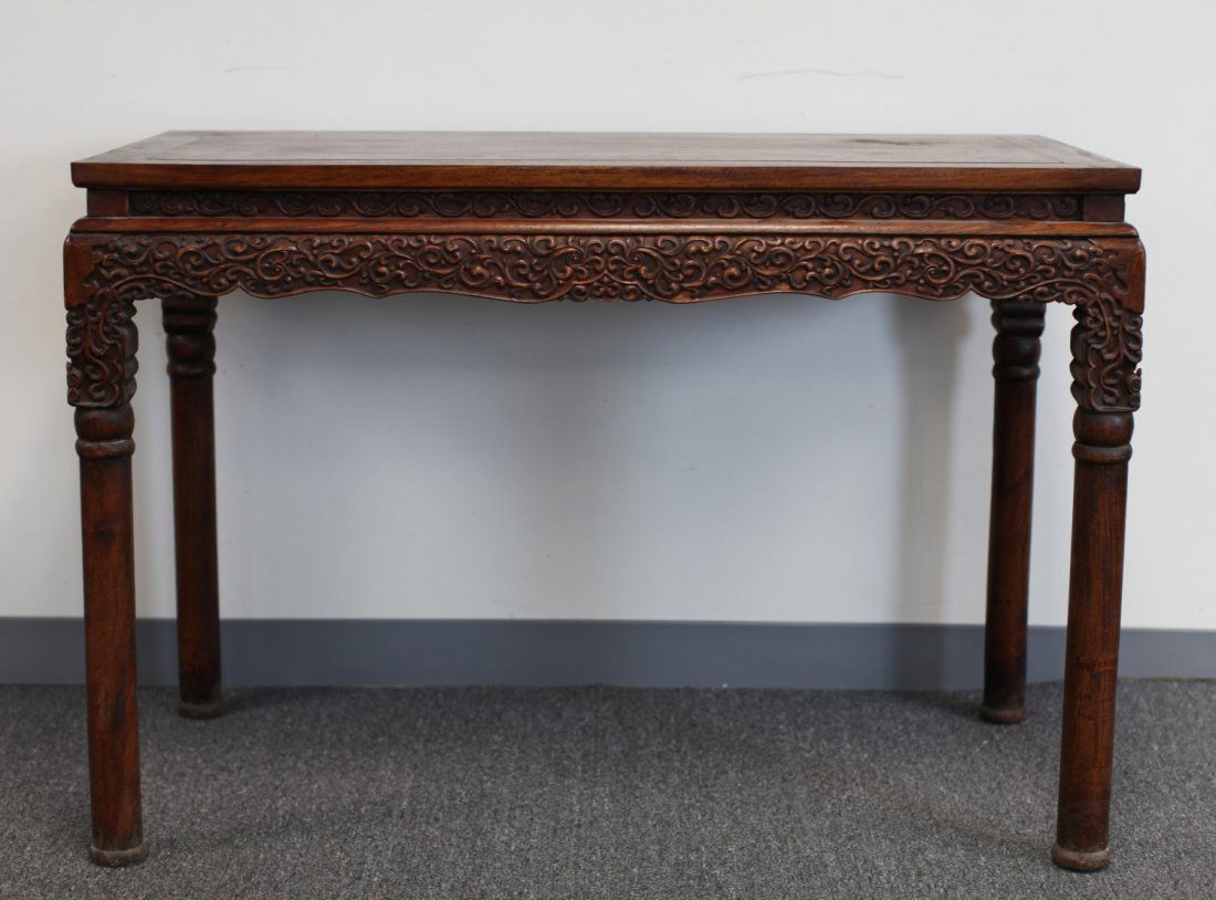 HUA-LI WOOD TABLE WITH CARVED RELIEF: Late 19th Century. 45*21.5*31.5 inch