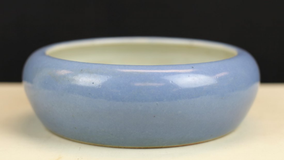 BLUE GLAZED PORCELAIN BRUSH WASHER: 19th Century. Diameter: 9 inch, Height: 2.75 inch