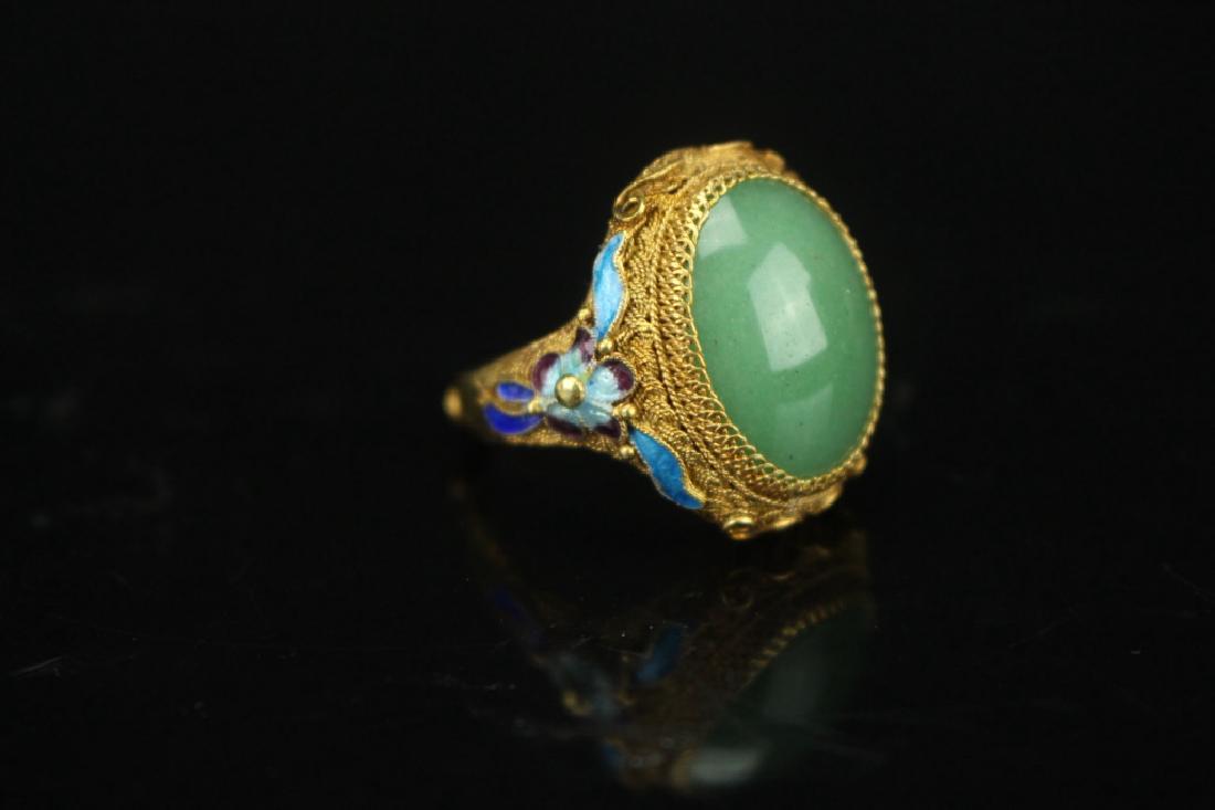 Chinese green jade Peking filigree silver ring (1 of 3)