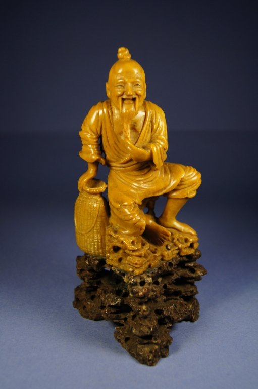 Chinese antique ShouShan statue ; late 19th C: Chinese antique ShouShan stone statue ; late 19th C ; H: 14 cm