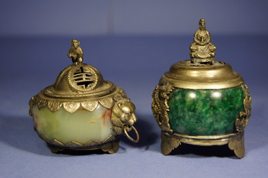 Tibetan antique Silver Jade Stone Incense Burner: Tibetan antique Silver Jade Stone Incense Burner ; H: 8 cm