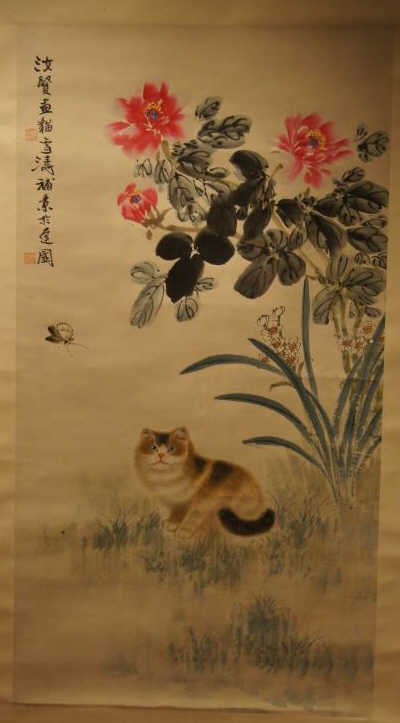 Wang Xue Tao ; Chinese antique water color scroll: Chinese antique water color on paper scroll ; H: 84 cm , W: 42 cm