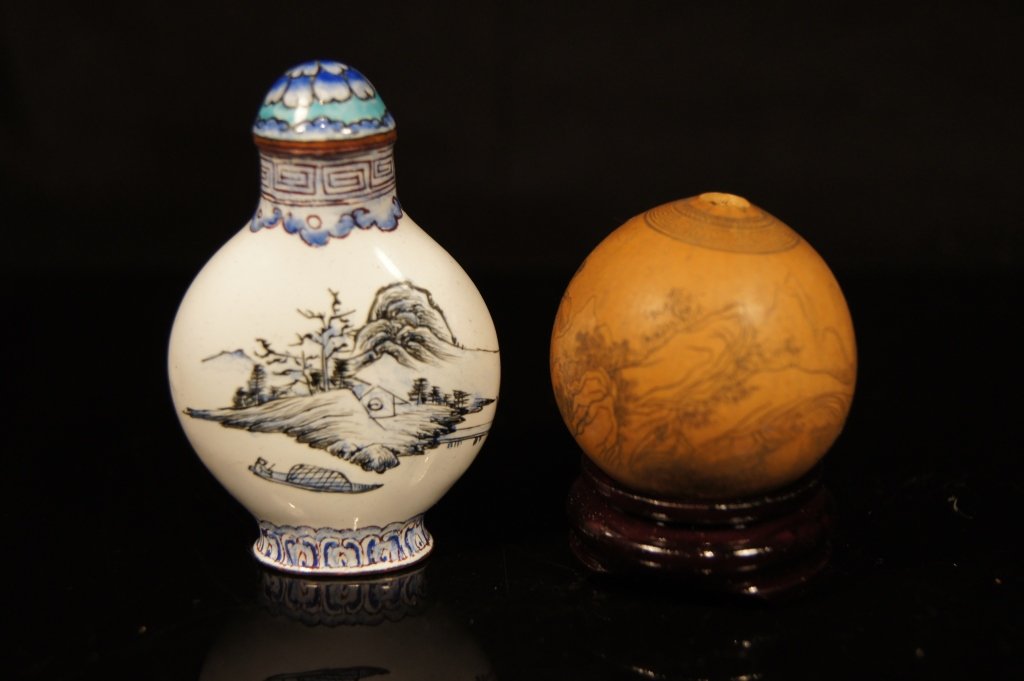 Two Chinese antique Copper & Gourd snuff bottles: Two Chinese antique Copper & Gourd snuff bottles ;