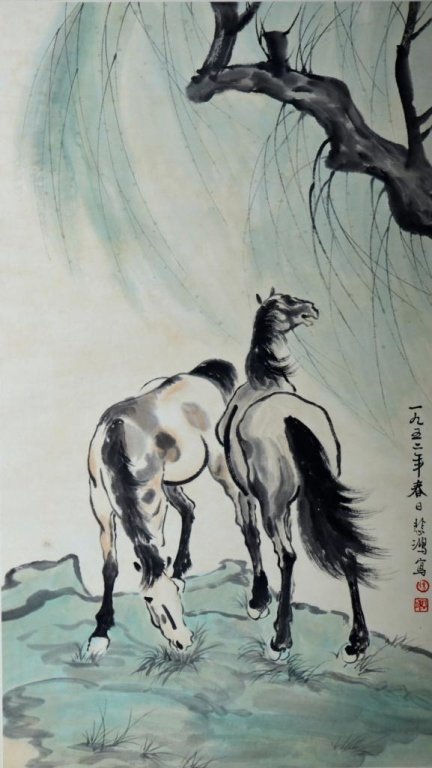 Xu Beihong ; Chinese Scroll Painting: Width:48cm*Length 85cm