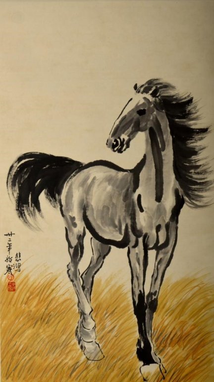 Xu Beihong ; Chinese Scroll Painting: Width:49cm*Length 85cm