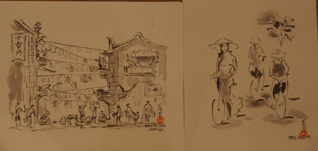 Attrib Ran In Ting ; Two of Vietnamese ink on paper: Attrib Ran In Ting ; Two of Vietnamese ink on paper ; sign and seal ; 28 X 35 cm , 29 x 28 cm