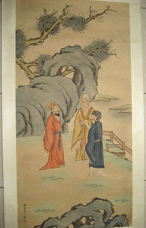 Qiuying ; Chinese Scroll Painting of Monk and Peo (1 of 9)